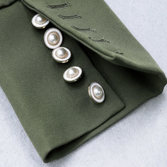 Army Green Uniform Ruched Mini Dress - Picture 5 of 7